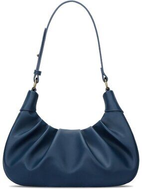 Womens Blue Crescent Ruched Mini Hobo Underarm Handbag Purse Shoulder Bag